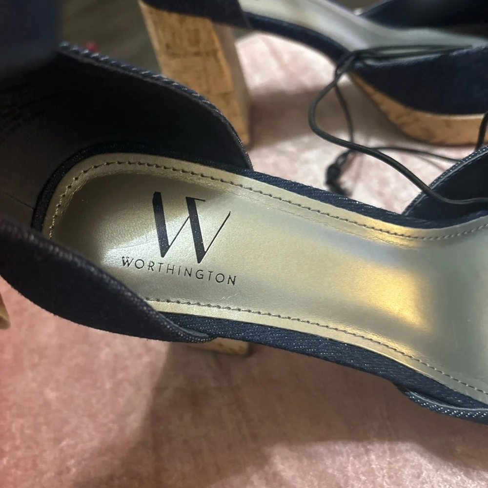 Worthington Navy Denim Block Heel Shoes - Picture 4 of 6